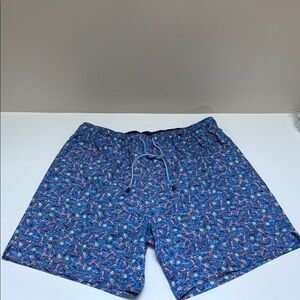 Peter Millar Blue Tropical Print Swim Trunks